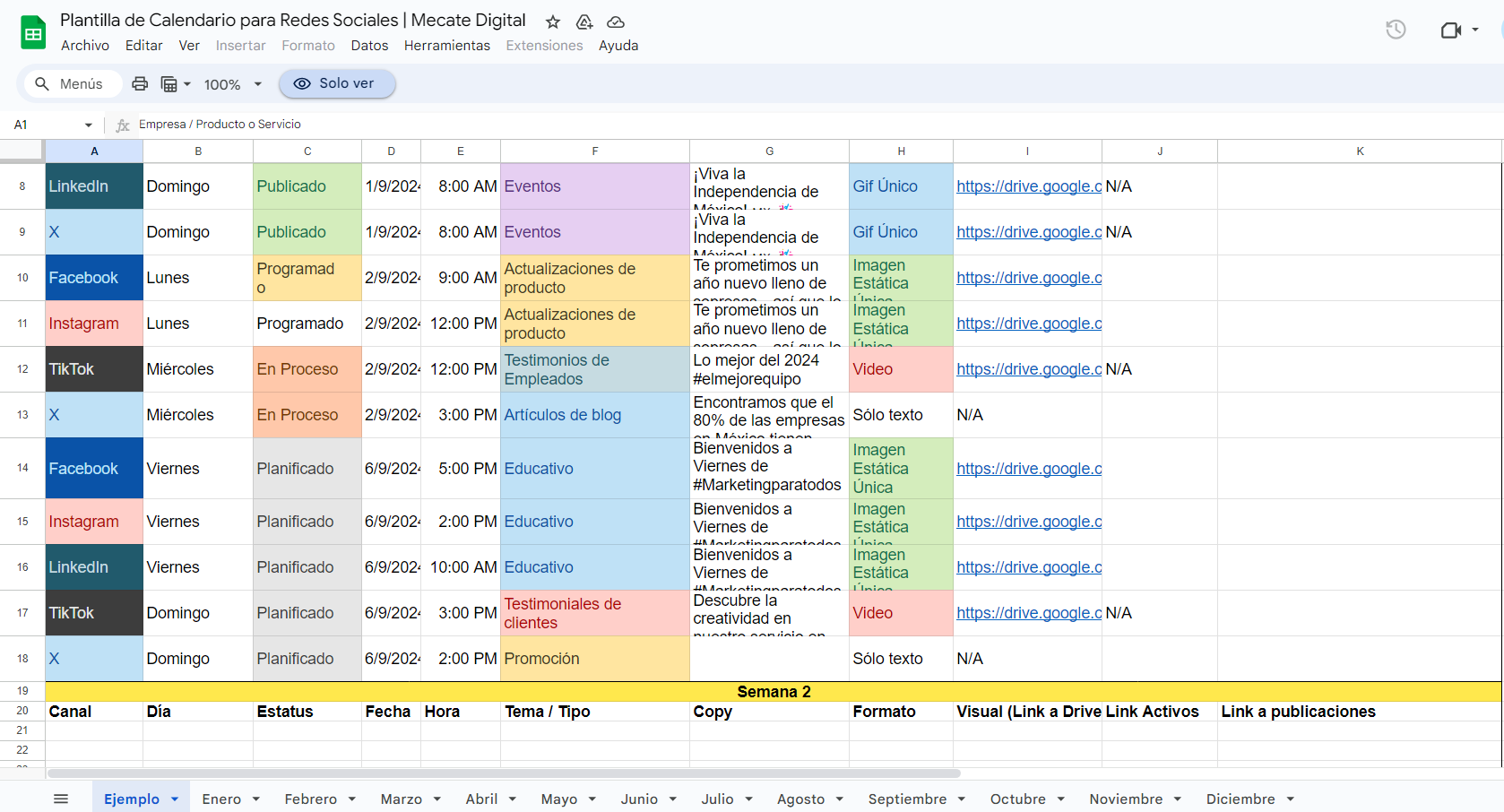 Calendario de Redes Sociales